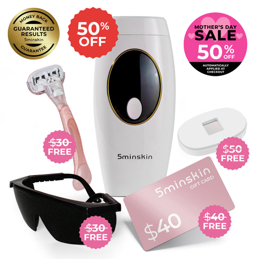 5MINSKIN AT-HOME LASER HAIR REMOVAL HANDSET - 50% OFF MOTHER'S DAY SALE + 4 FREE GIFTS (WORTH $150)